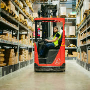 red forklift operator